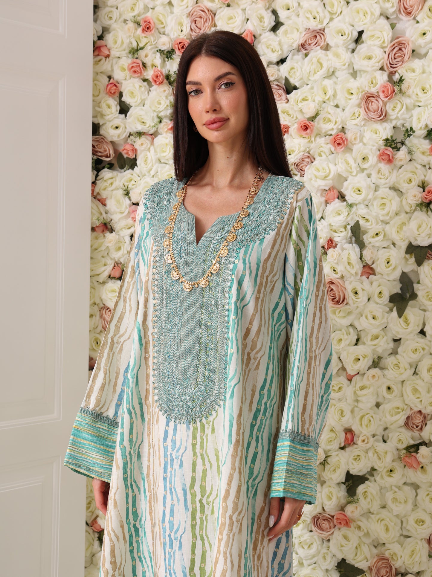 Turquoise & Cream Kaftan