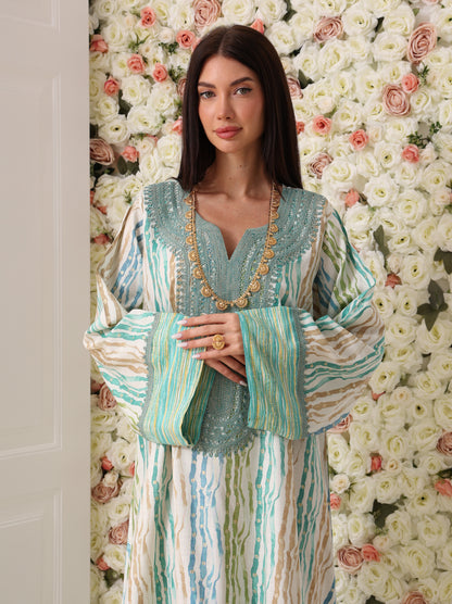 Turquoise & Cream Kaftan