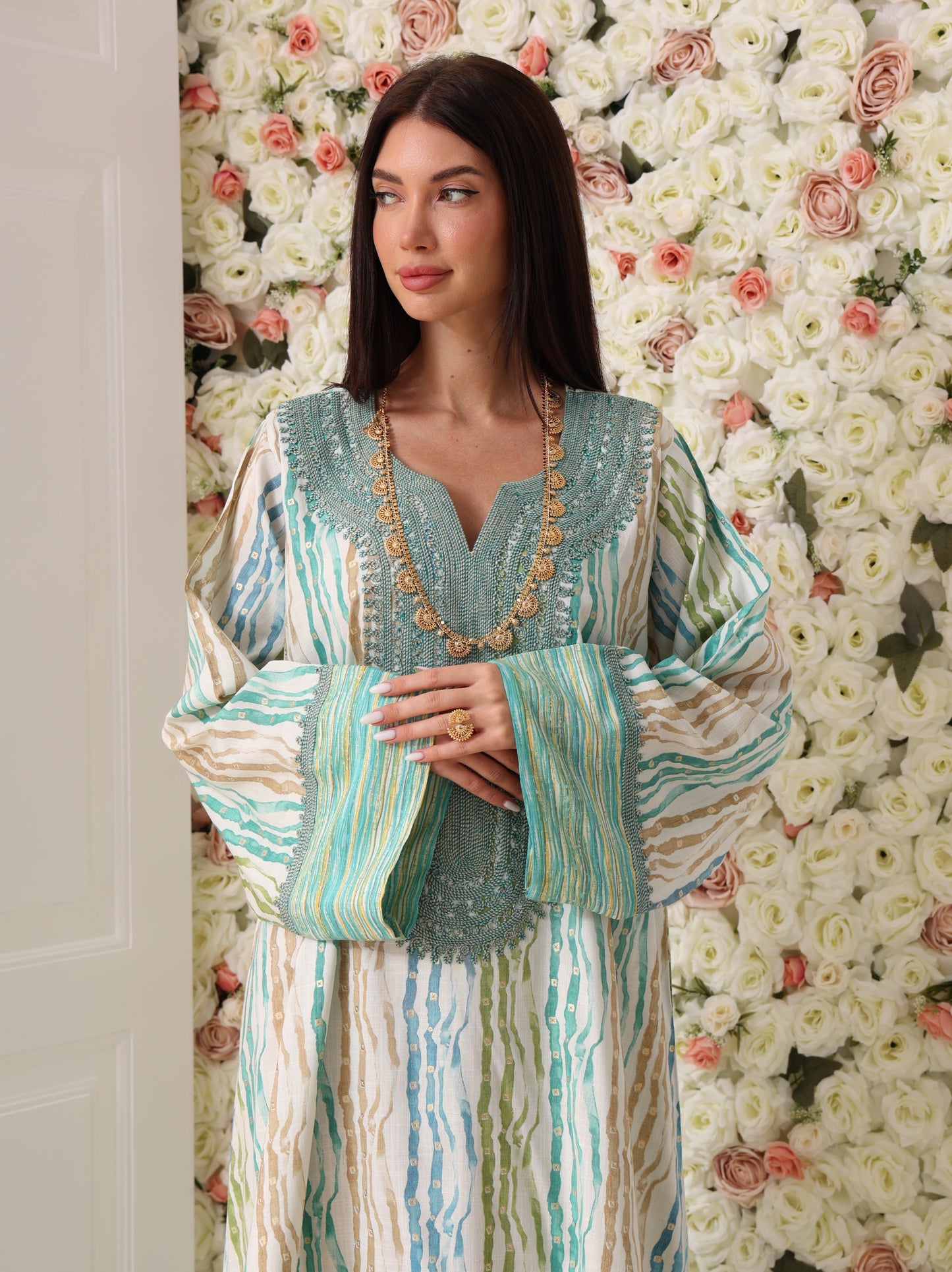 Turquoise & Cream Kaftan