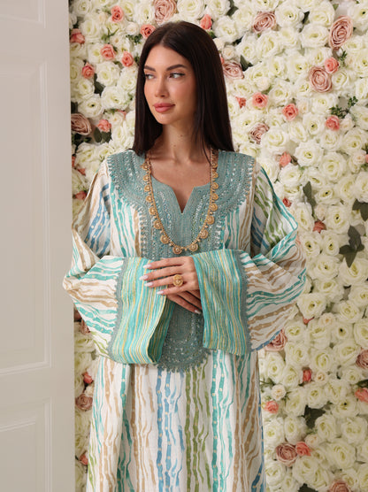 Turquoise & Cream Kaftan