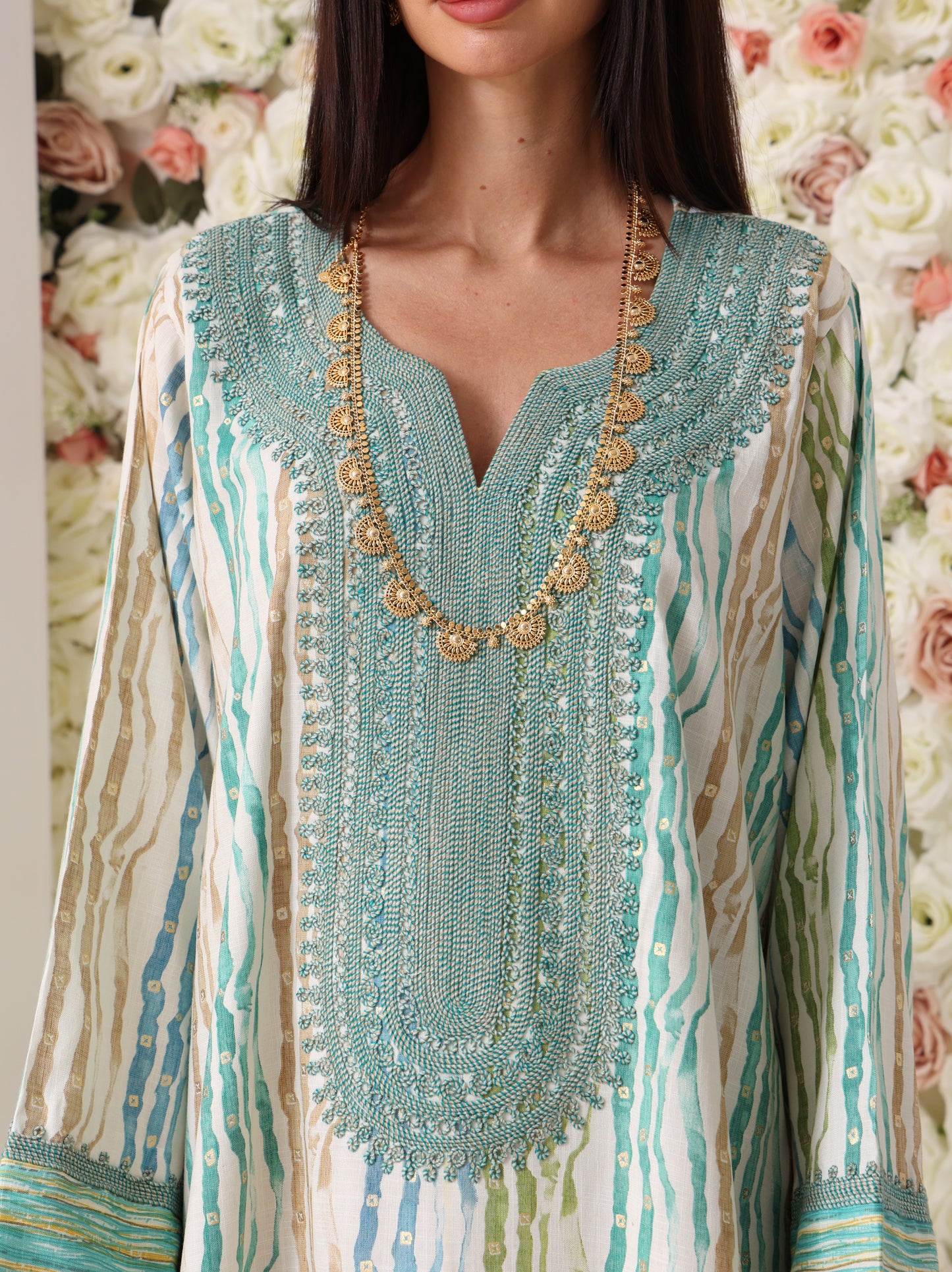Turquoise & Cream Kaftan