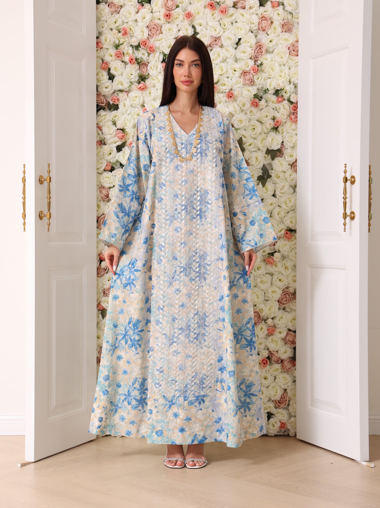 Sky Blue & Cream Floral Kaftan