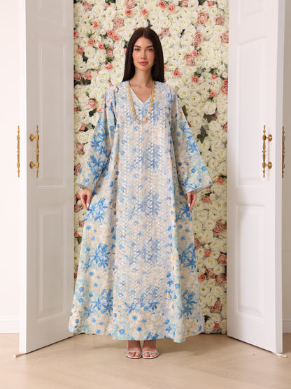 Sky Blue & Cream Floral Kaftan