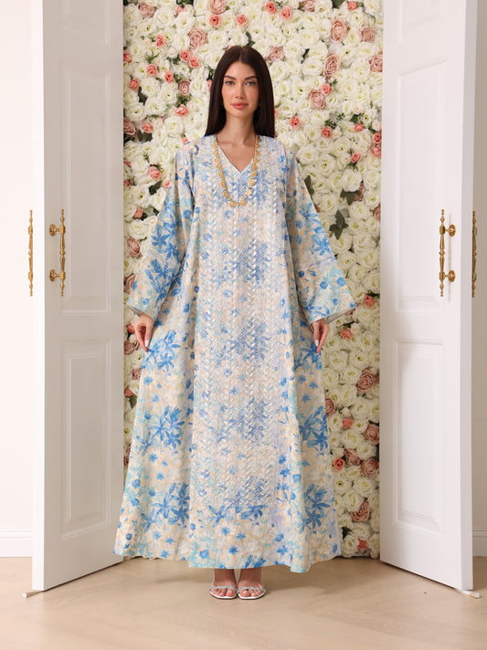 Sky Blue & Cream Floral Kaftan
