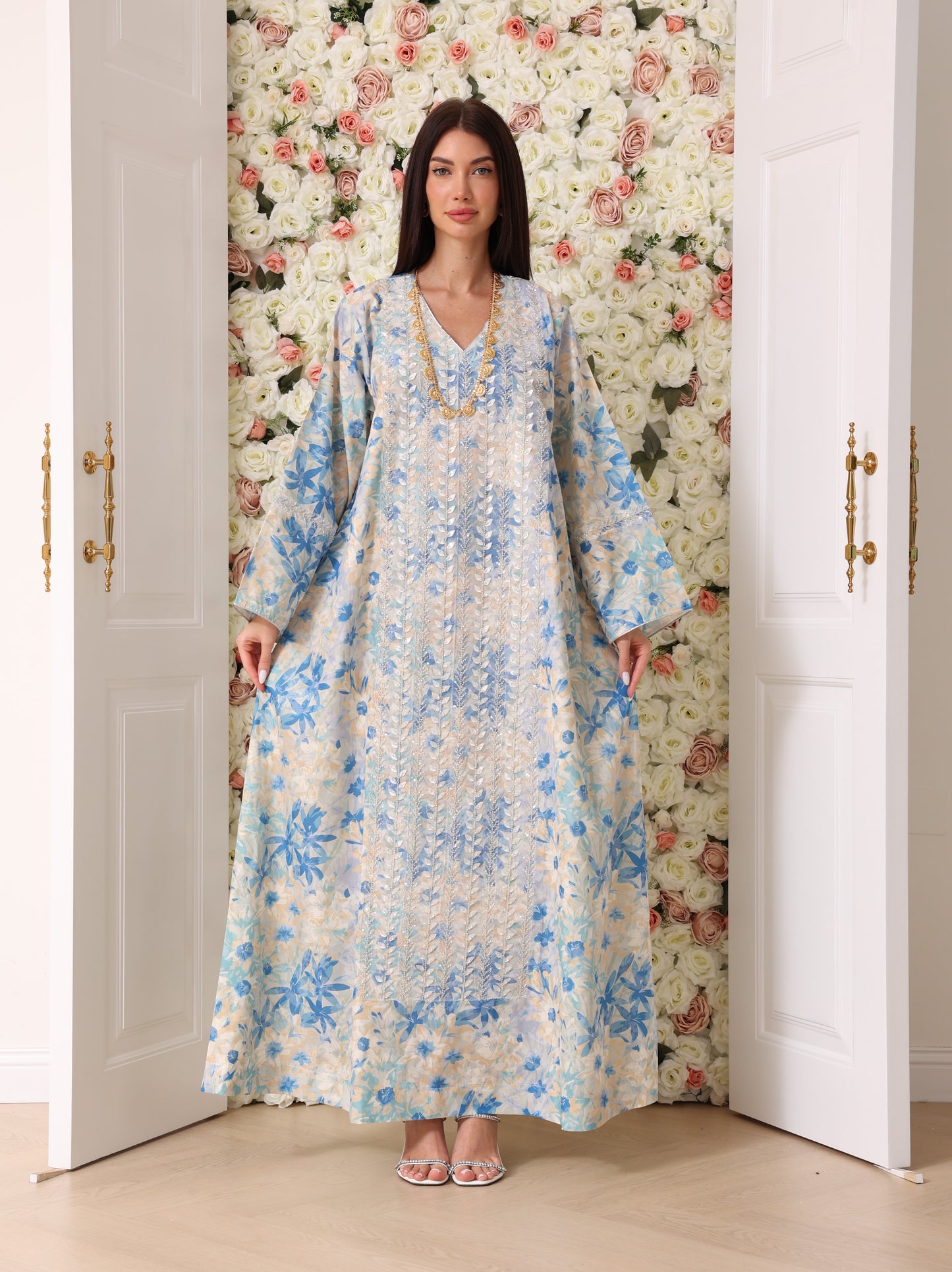 Sky Blue & Cream Floral Kaftan