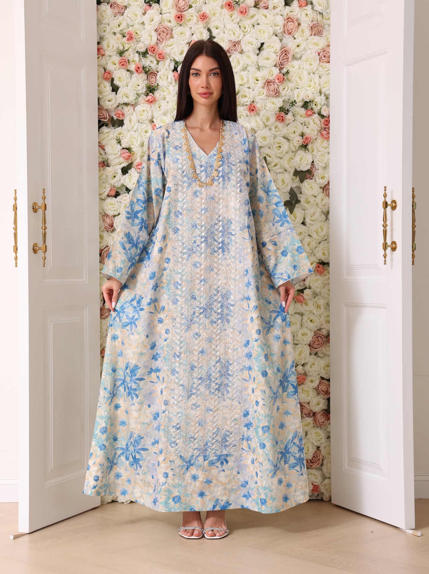 Sky Blue & Cream Floral Kaftan