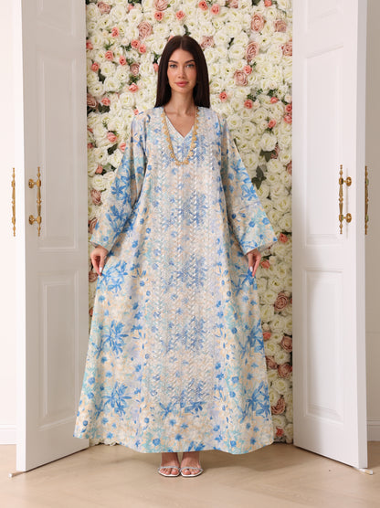 Sky Blue & Cream Floral Kaftan
