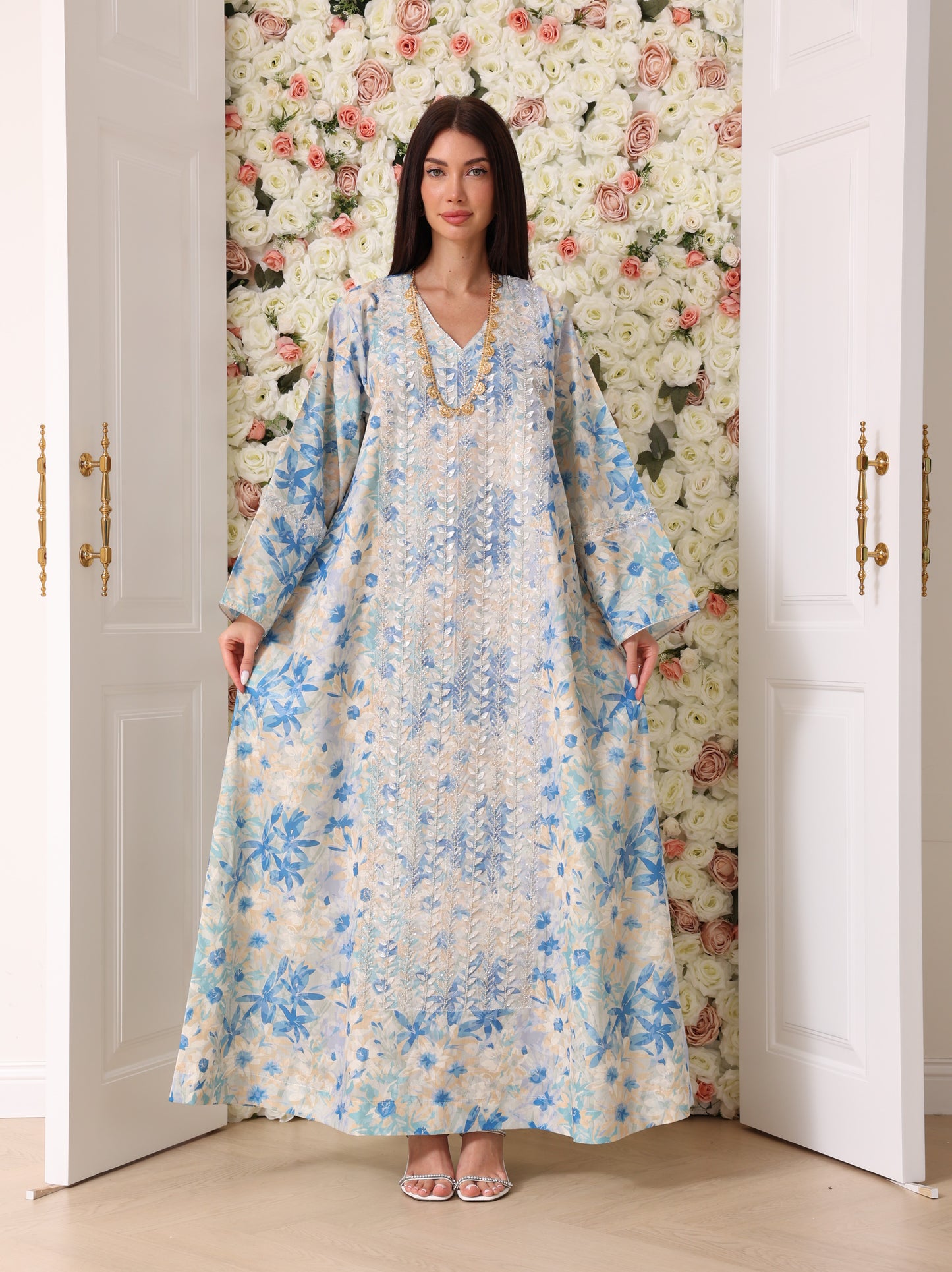 Sky Blue & Cream Floral Kaftan