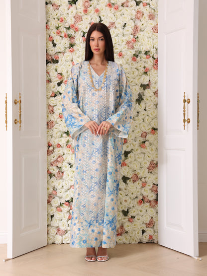 Sky Blue & Cream Floral Kaftan