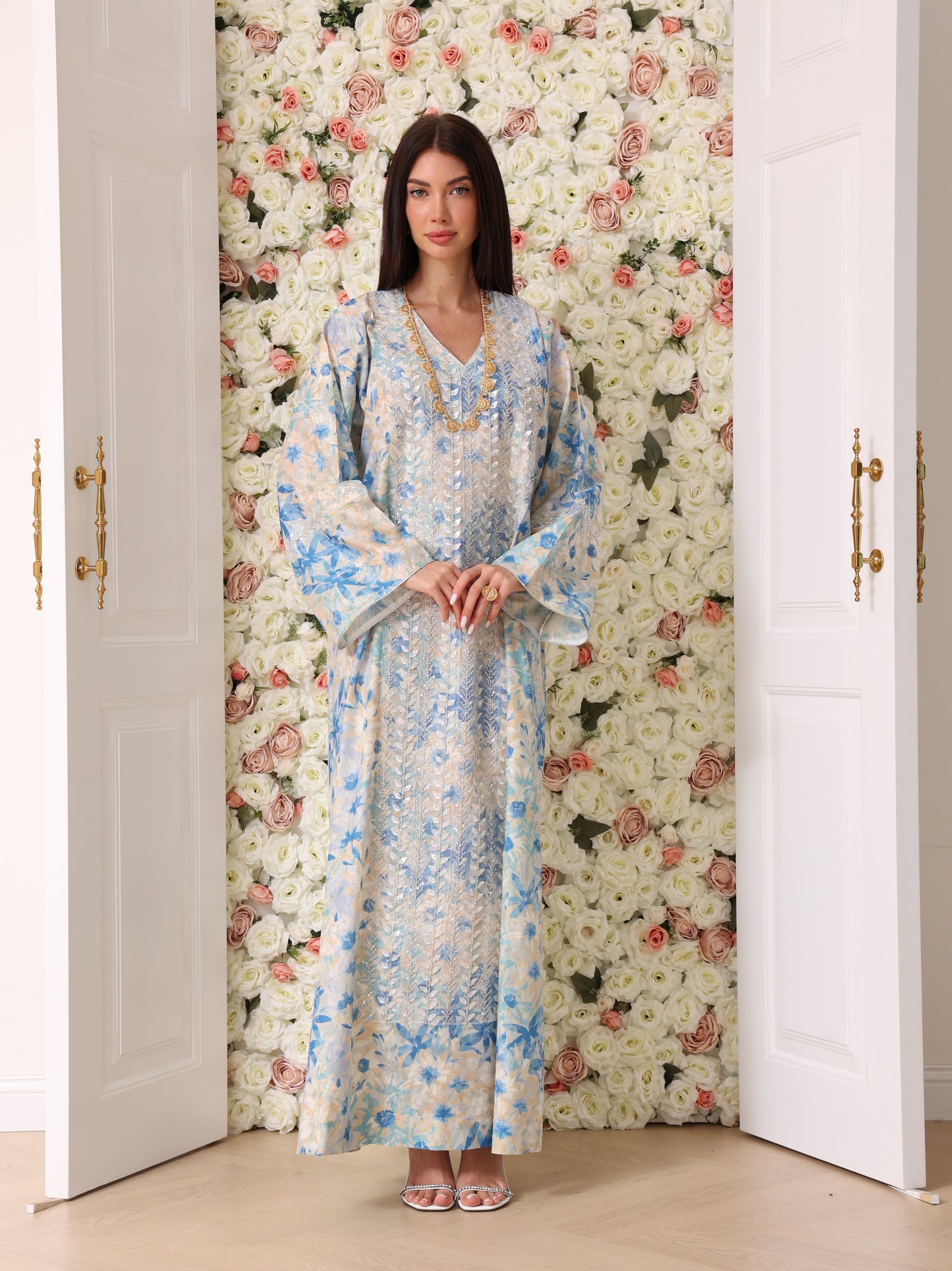 Sky Blue & Cream Floral Kaftan