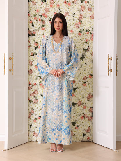 Sky Blue & Cream Floral Kaftan