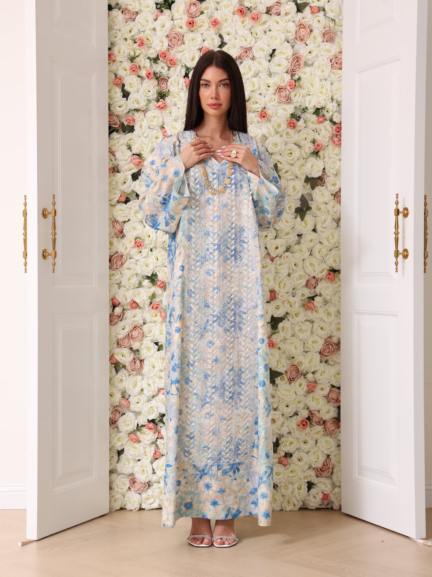 Sky Blue & Cream Floral Kaftan
