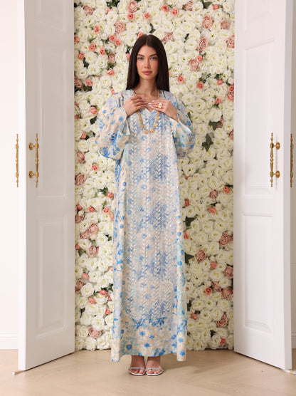 Sky Blue & Cream Floral Kaftan