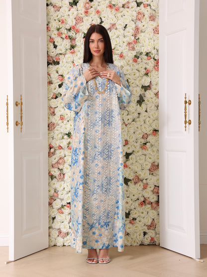 Sky Blue & Cream Floral Kaftan