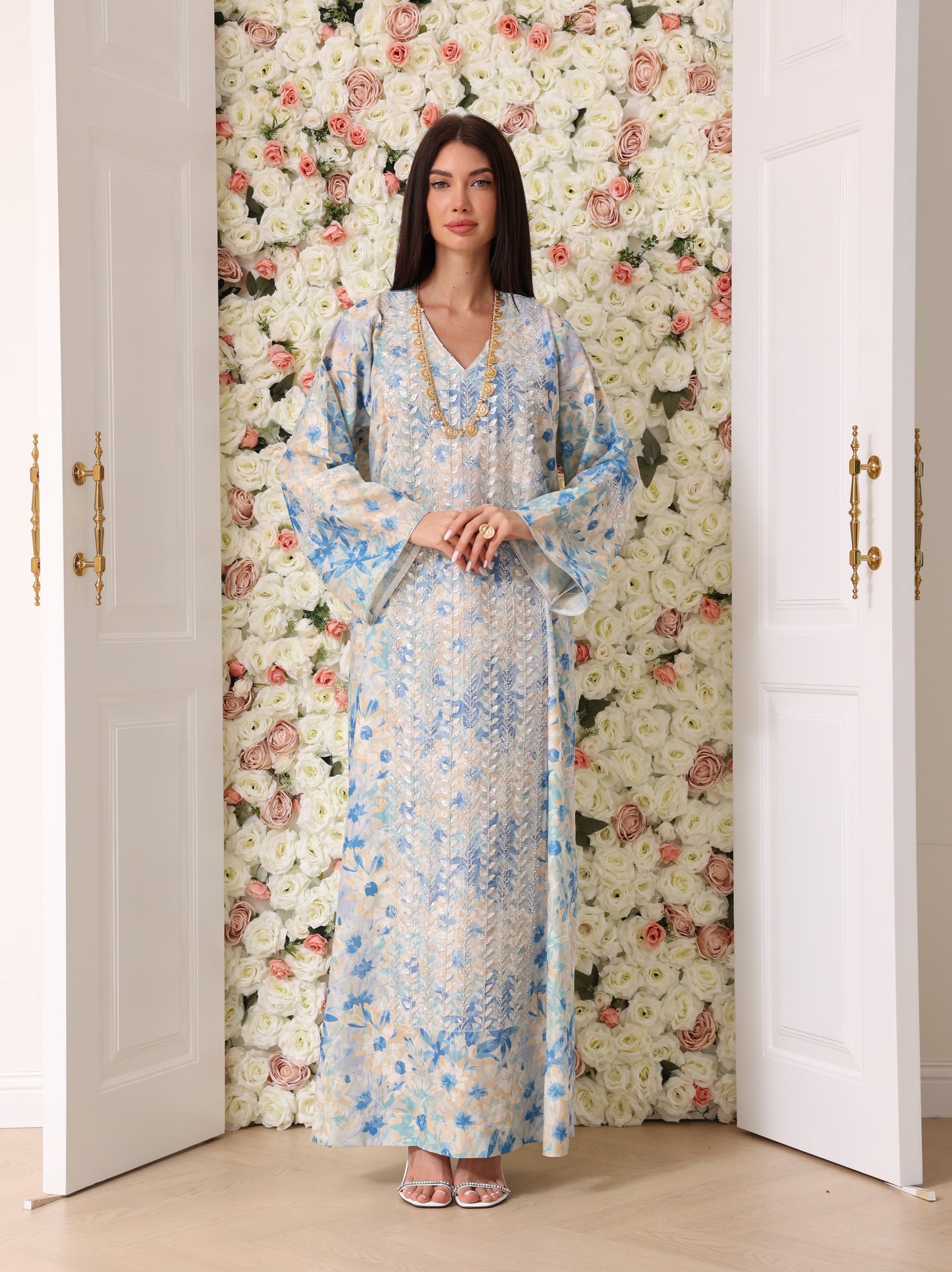 Sky Blue & Cream Floral Kaftan