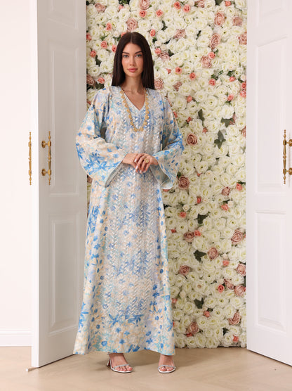 Sky Blue & Cream Floral Kaftan
