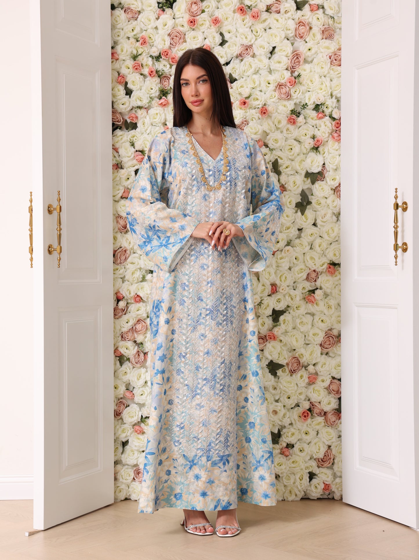 Sky Blue & Cream Floral Kaftan