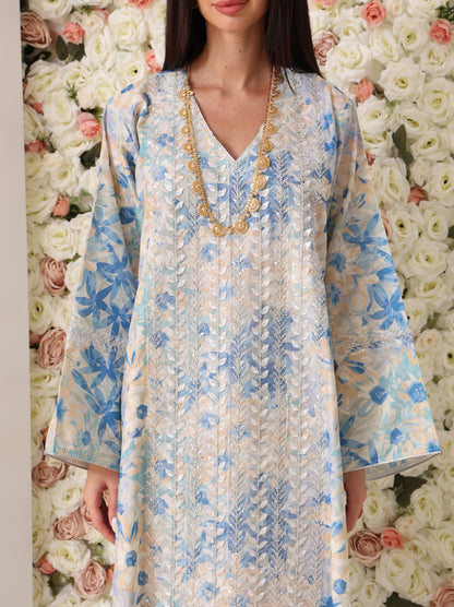 Sky Blue & Cream Floral Kaftan