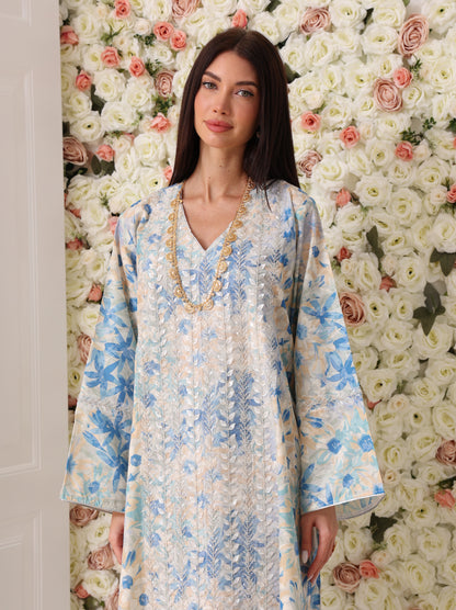 Sky Blue & Cream Floral Kaftan