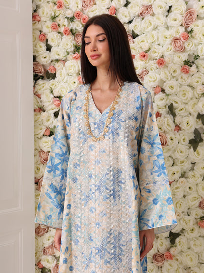 Sky Blue & Cream Floral Kaftan