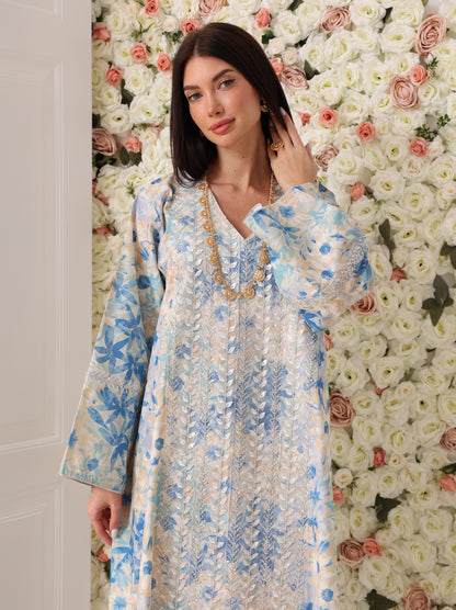 Sky Blue & Cream Floral Kaftan