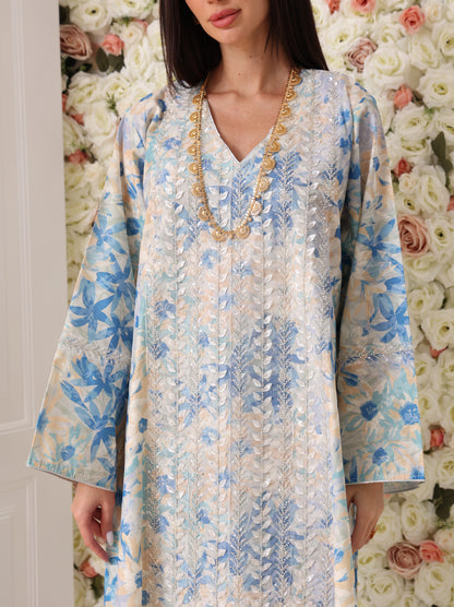 Sky Blue & Cream Floral Kaftan