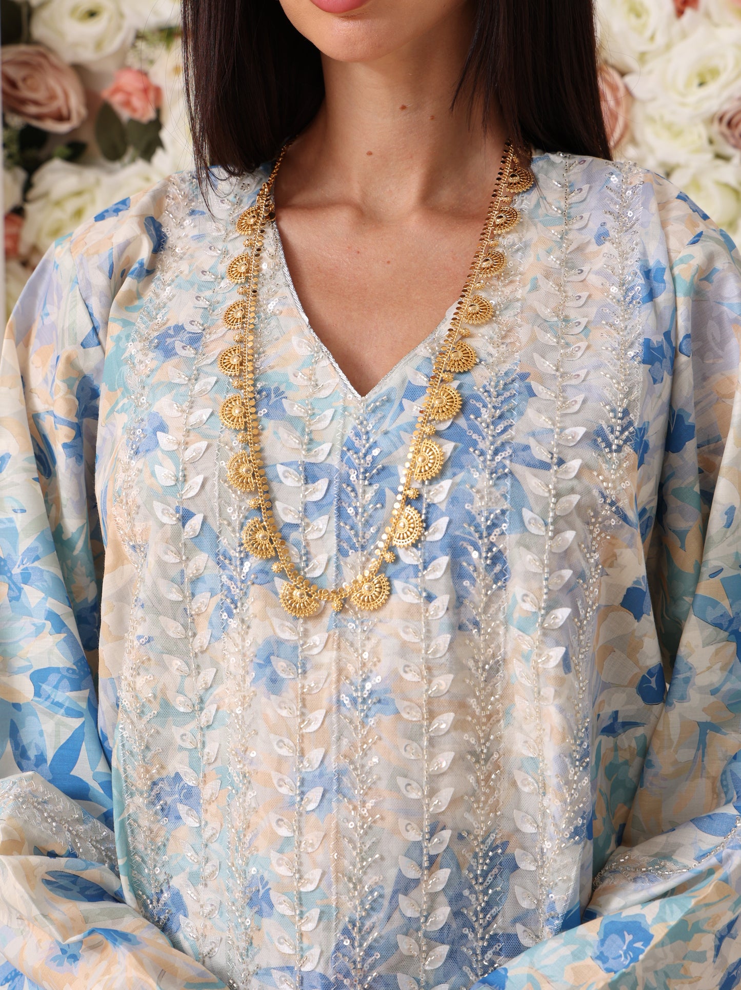 Sky Blue & Cream Floral Kaftan