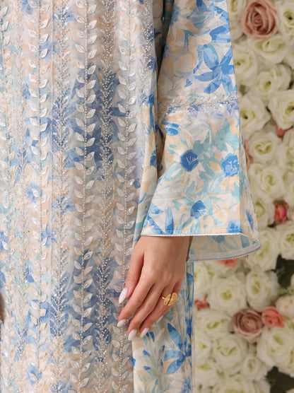 Sky Blue & Cream Floral Kaftan