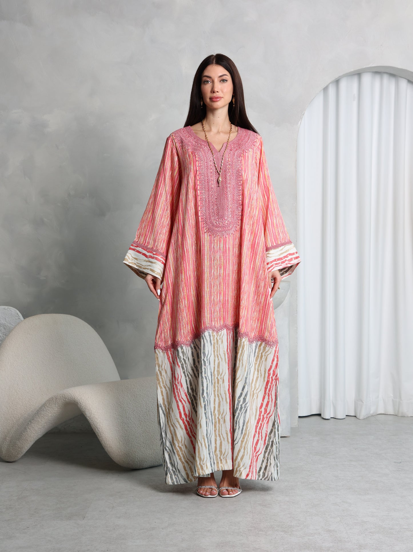 Coral Stripe Kaftan