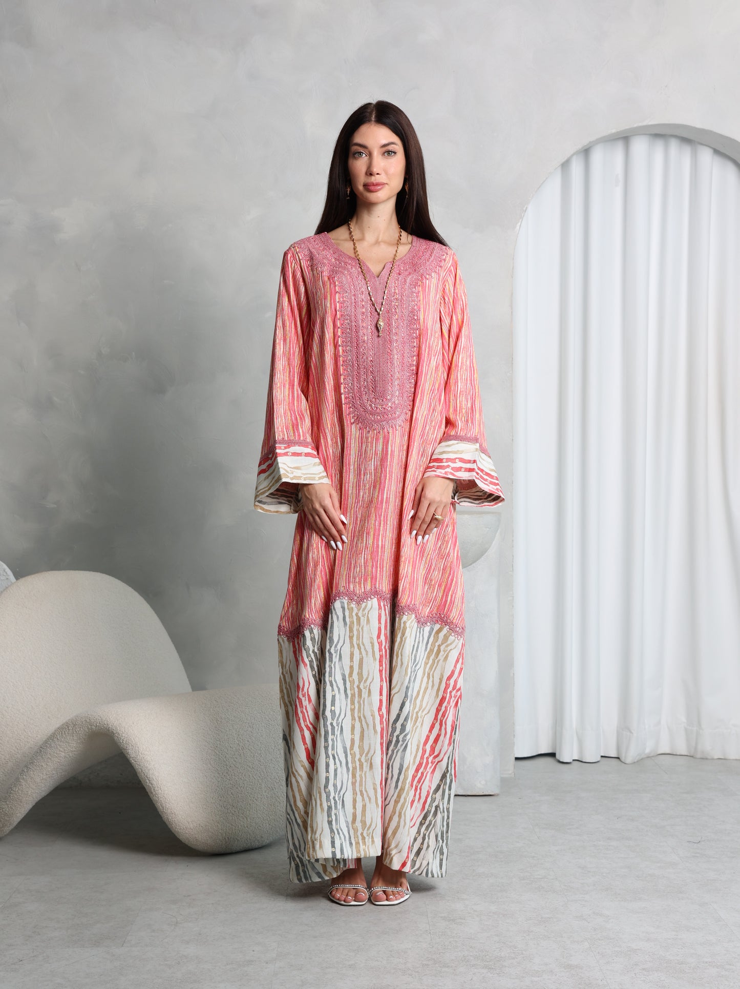Coral Stripe Kaftan