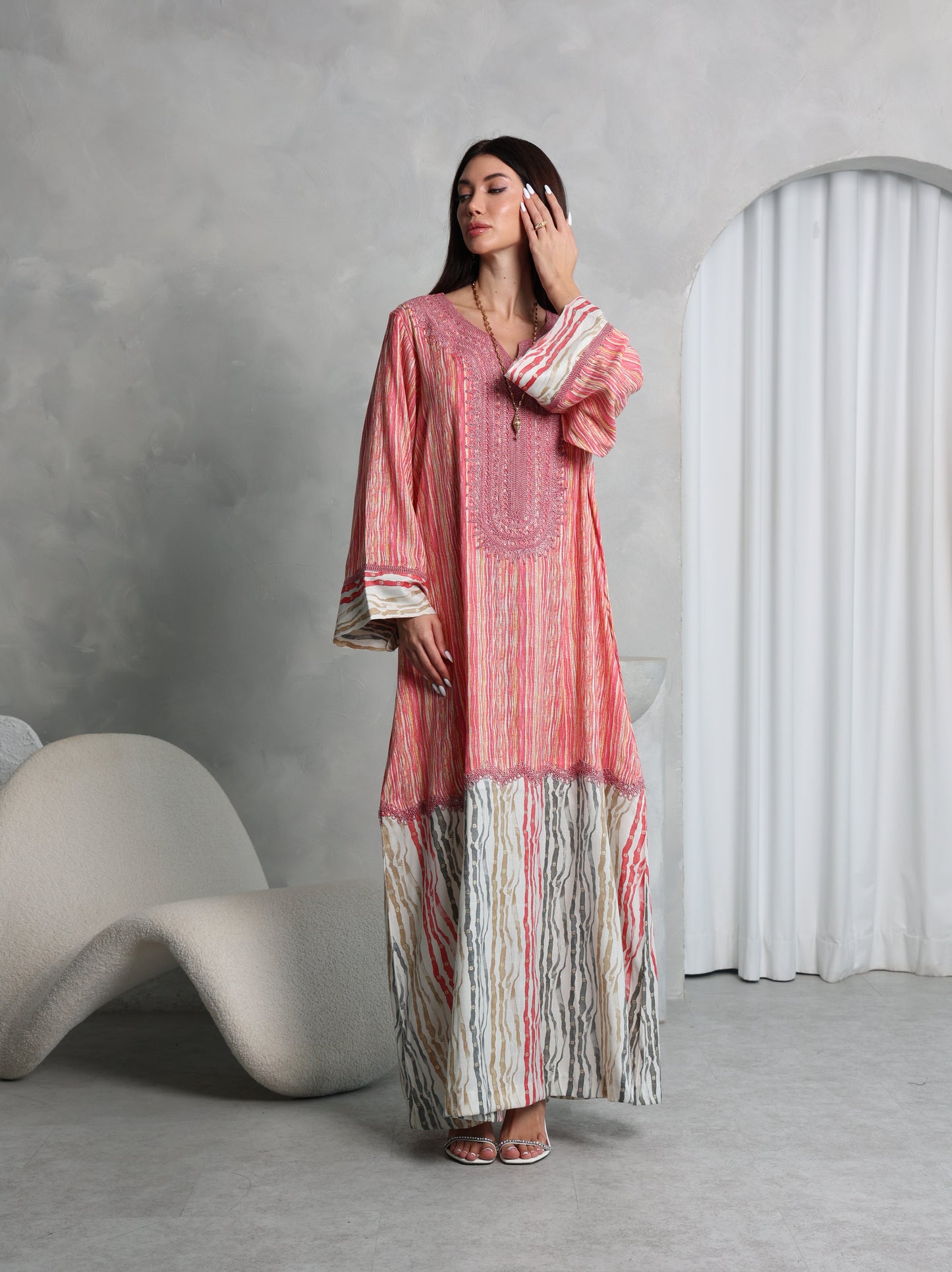 Coral Stripe Kaftan