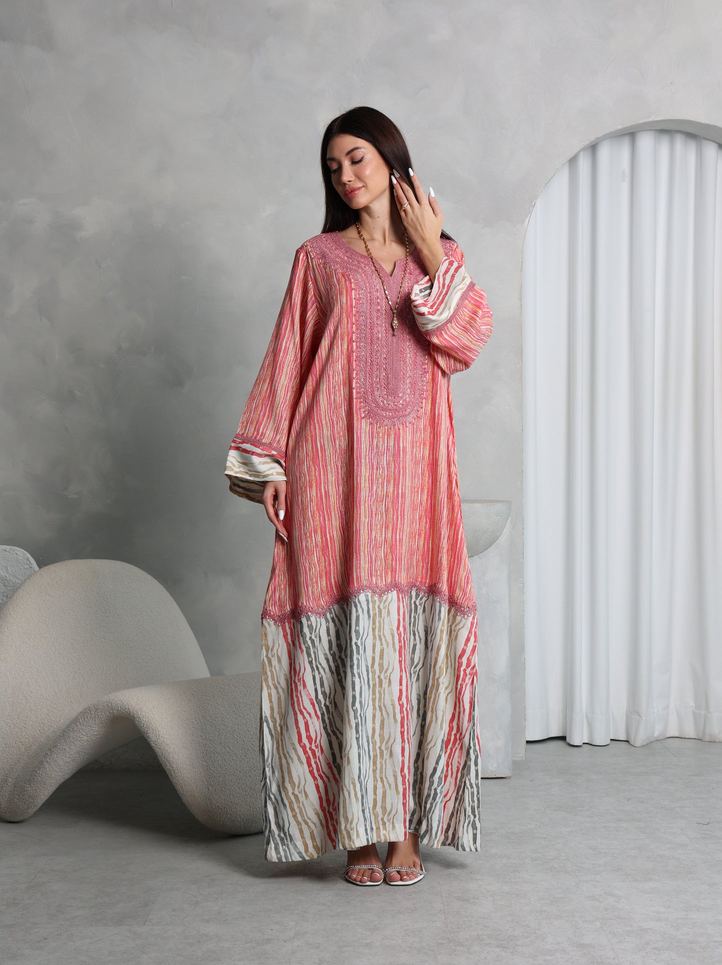 Coral Stripe Kaftan