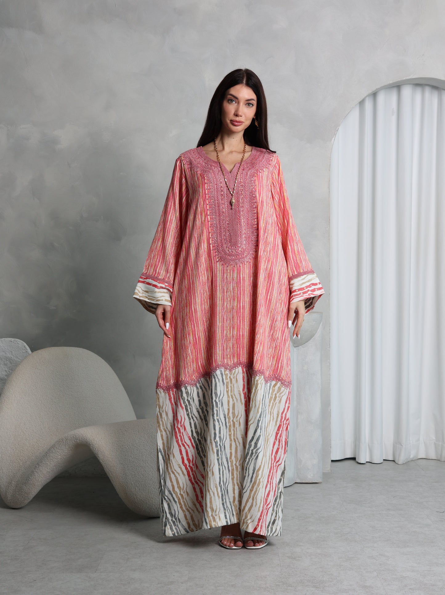 Coral Stripe Kaftan