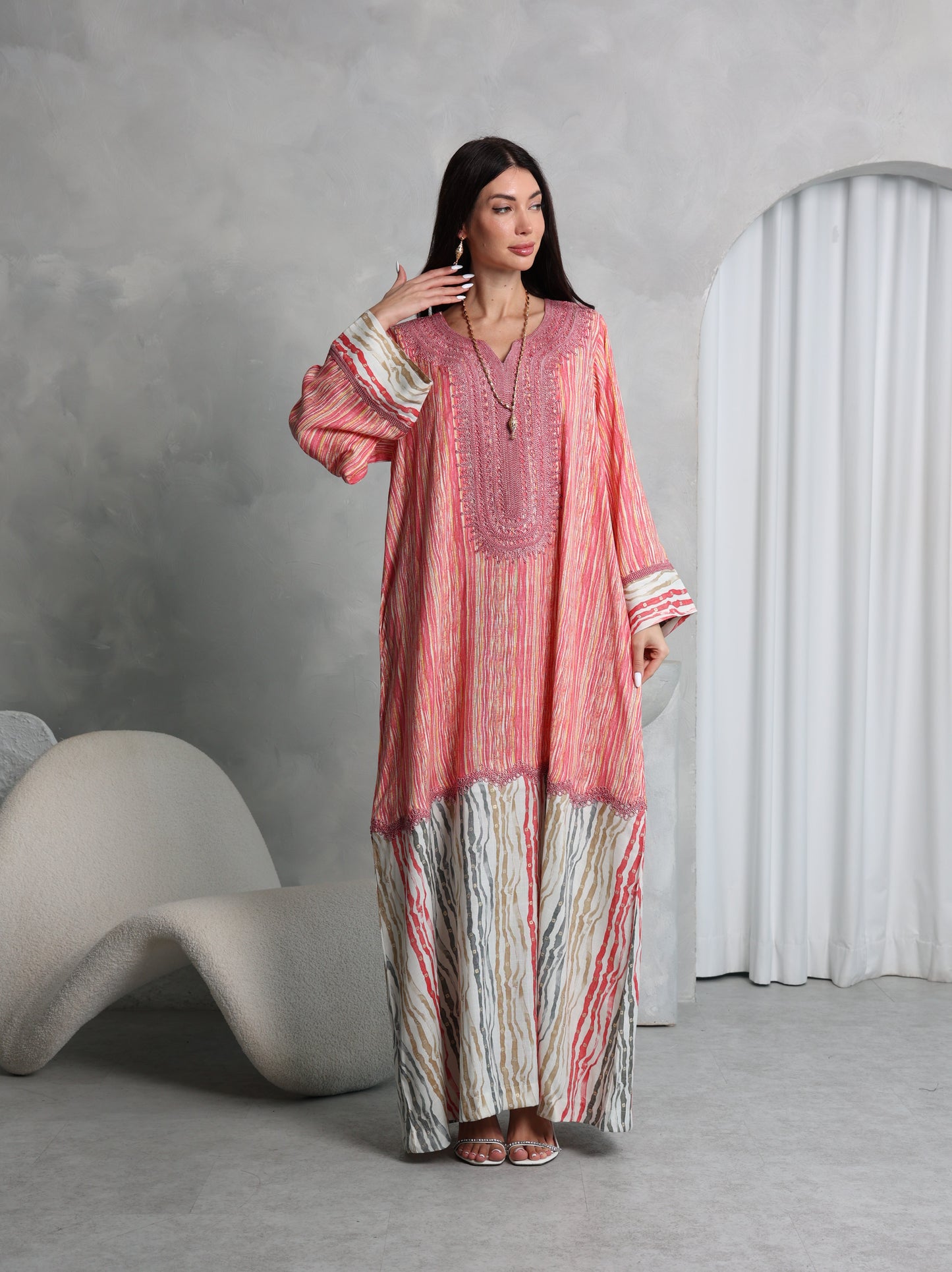 Coral Stripe Kaftan