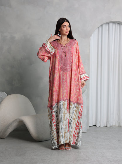 Coral Stripe Kaftan