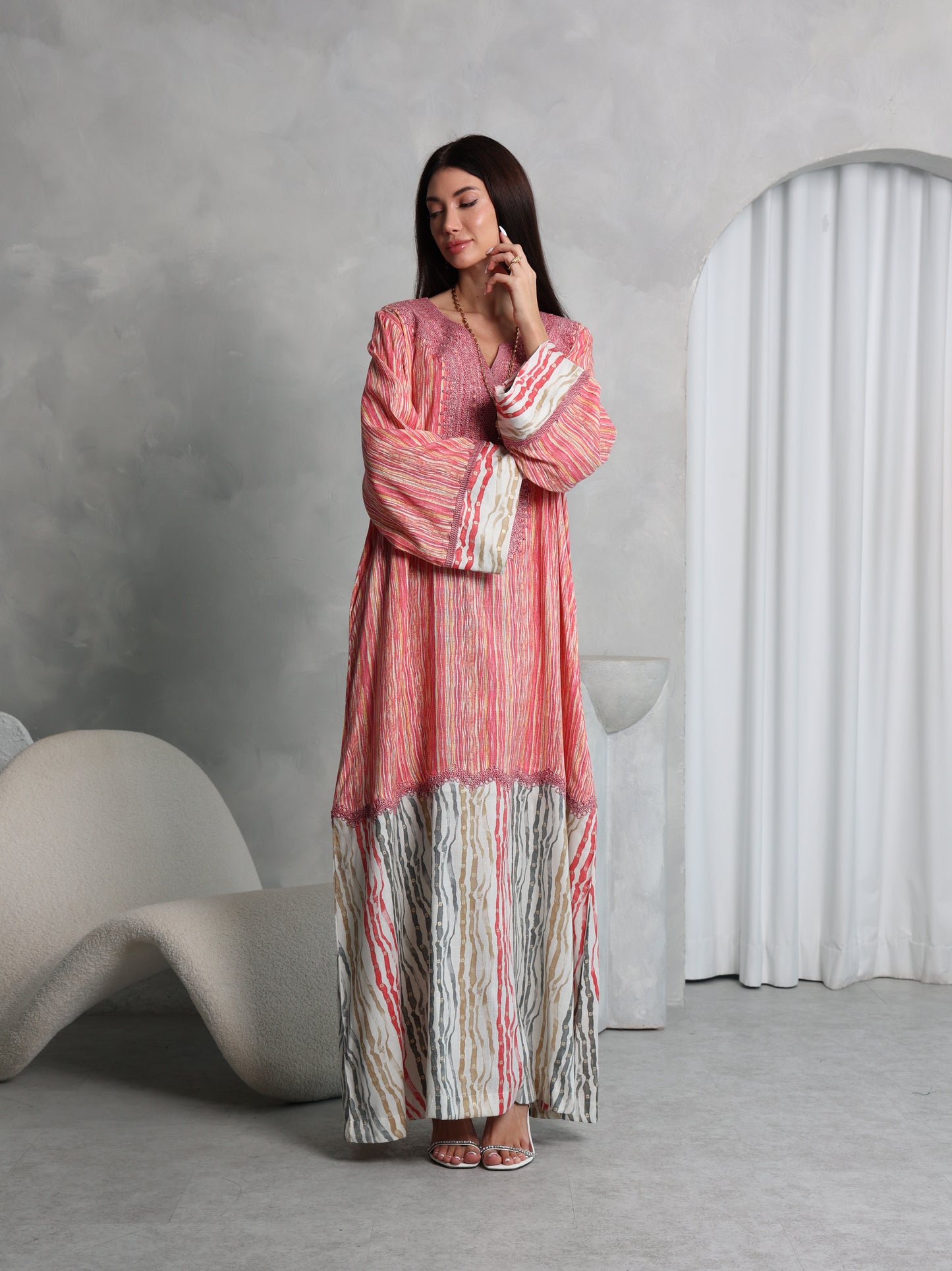 Coral Stripe Kaftan