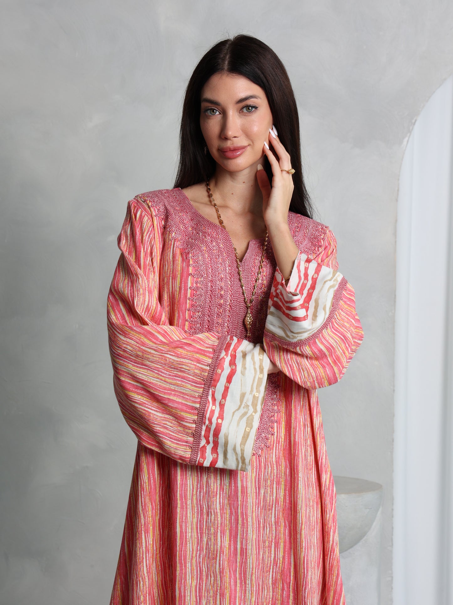 Coral Stripe Kaftan