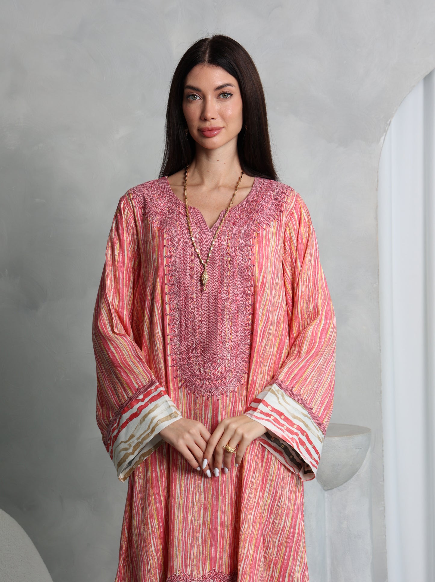 Coral Stripe Kaftan