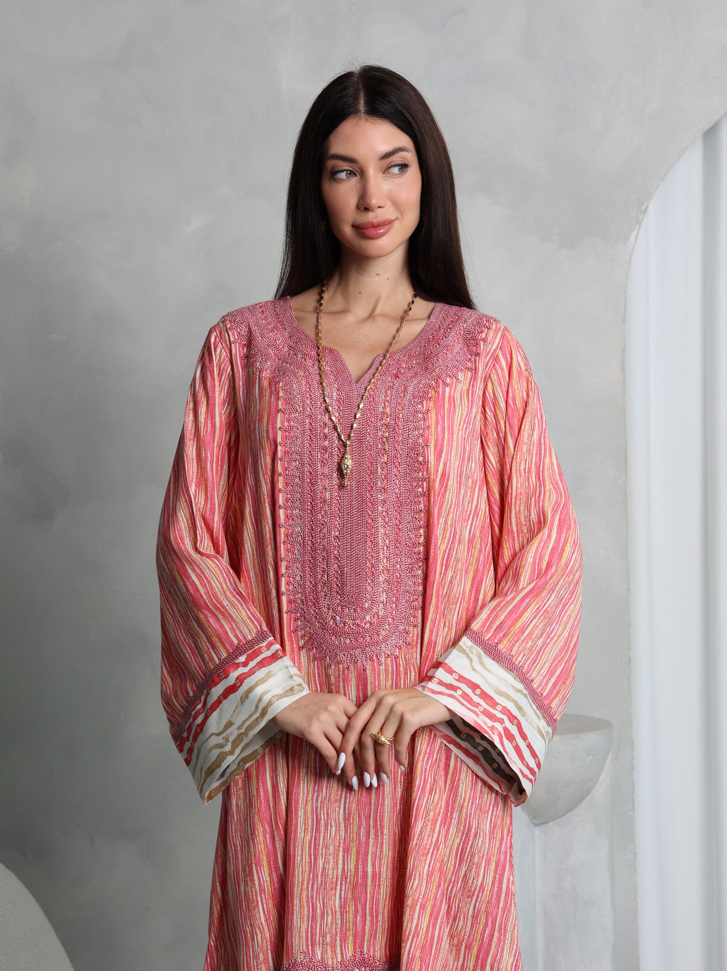Coral Stripe Kaftan