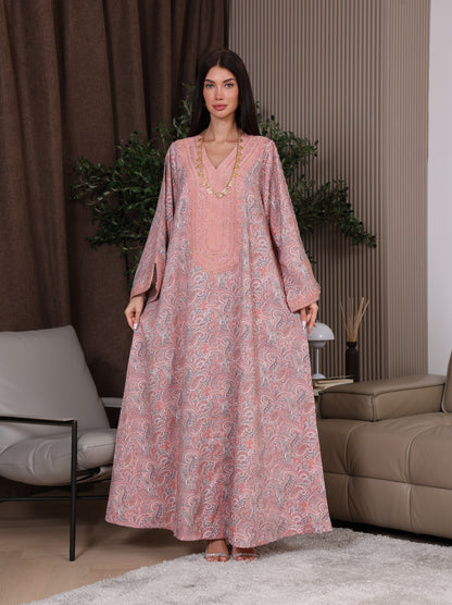 Peach & Gray Paisley Kaftan