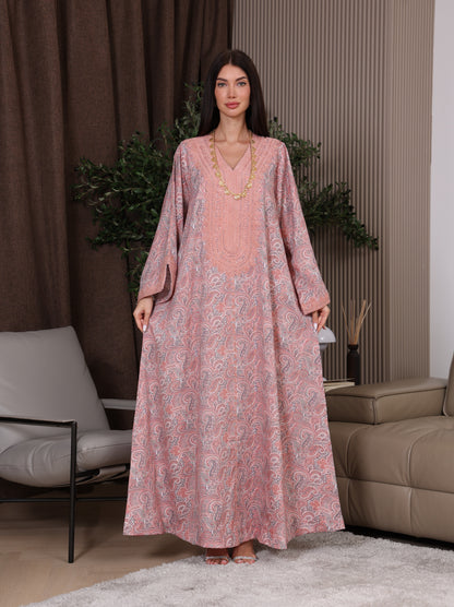 Peach & Gray Paisley Kaftan