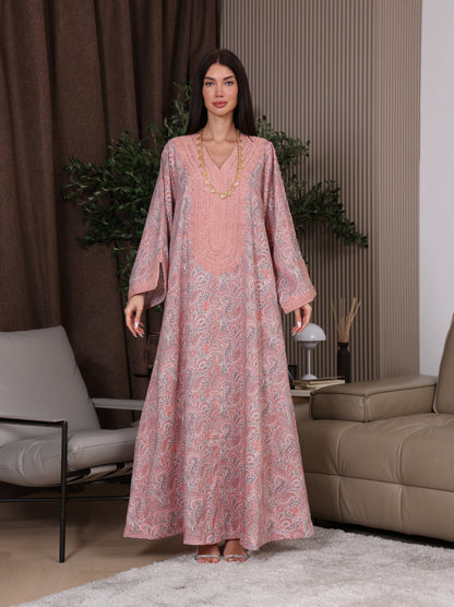 Peach & Gray Paisley Kaftan
