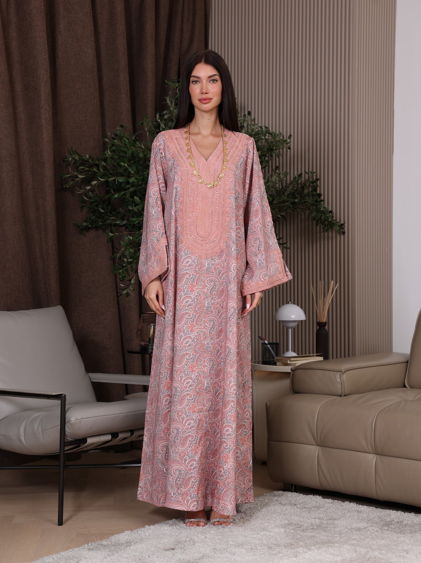 Peach & Gray Paisley Kaftan