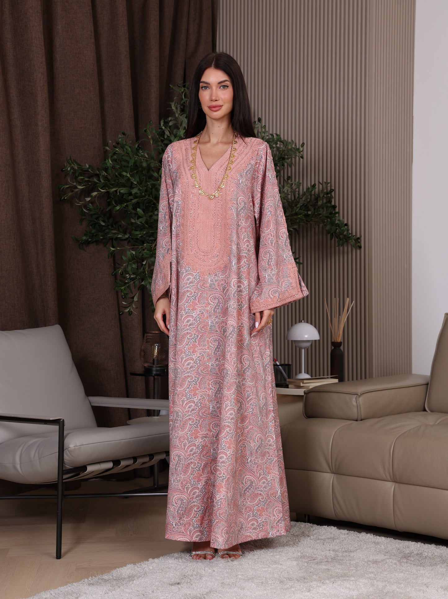 Peach & Gray Paisley Kaftan