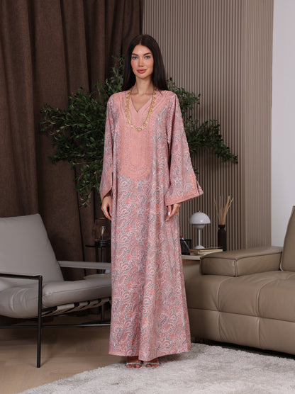 Peach & Gray Paisley Kaftan