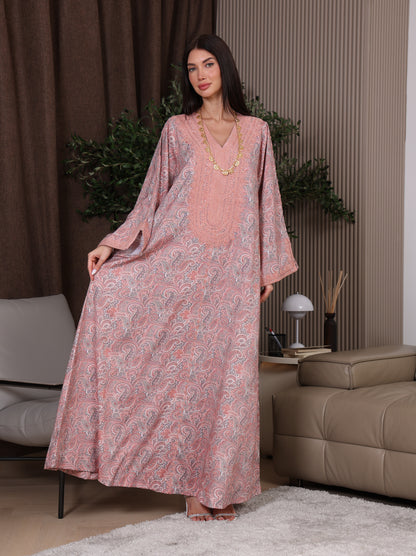 Peach & Gray Paisley Kaftan