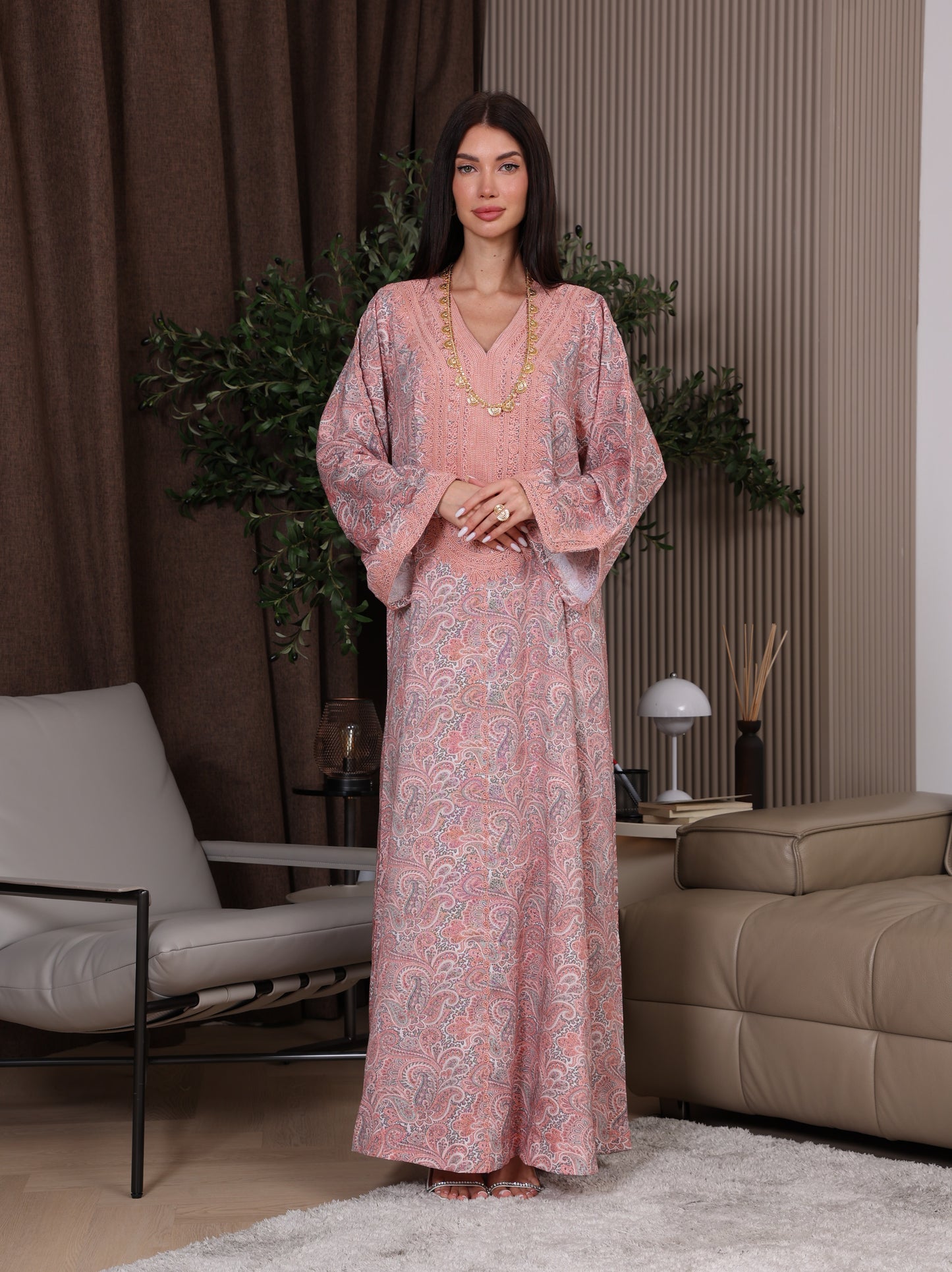 Peach & Gray Paisley Kaftan
