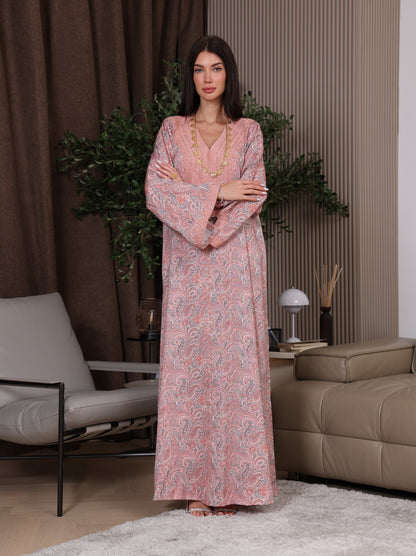 Peach & Gray Paisley Kaftan