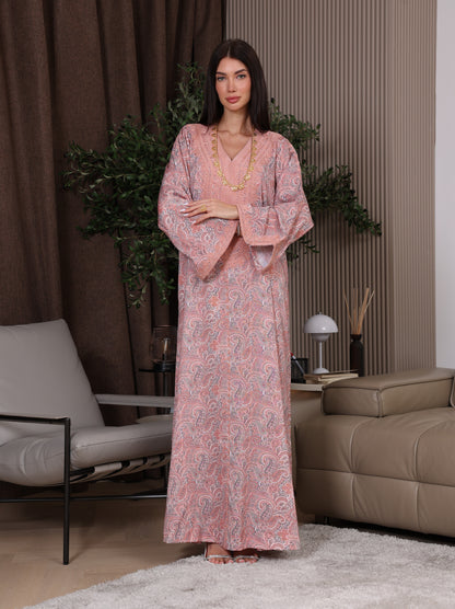 Peach & Gray Paisley Kaftan