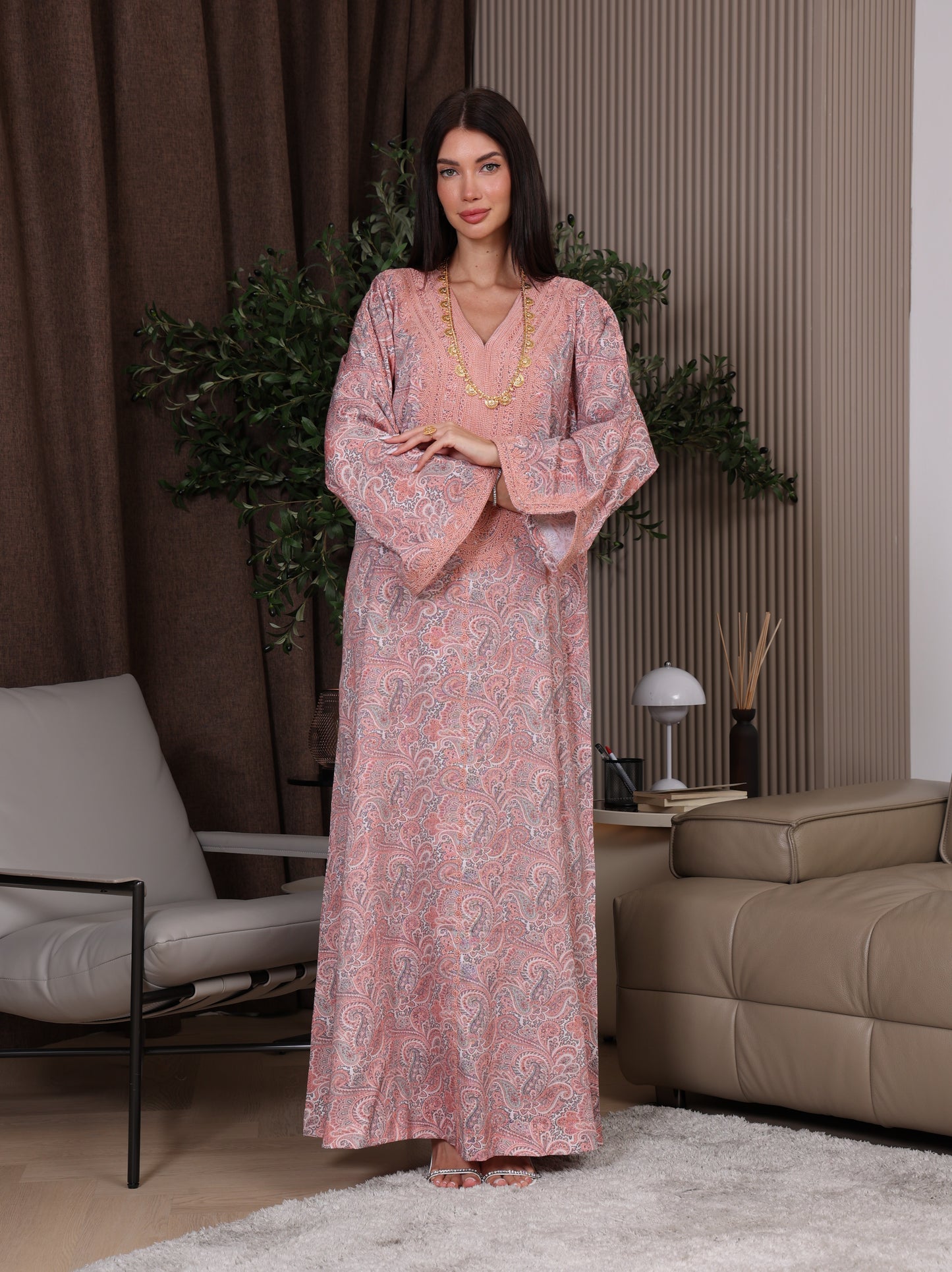 Peach & Gray Paisley Kaftan